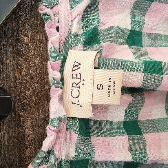 J Crew Factory Green and Pink Checkered Blouse Size Small - Picture 2 of 9